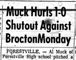 Muck Hurls 1-0 Shutout Against Brocton Monday. May 23, 1961. Muck Hurls 1-0 Shutout Against Brocton Monday. May 23, 1961.