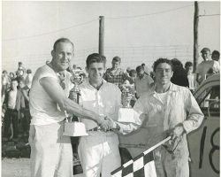 Joe Sauner, Sammy LaMancuso and Marv Thorpe. Stateline Speedway, September 2, 1956. Joe Sauner, Sammy LaMancuso and Marv Thorpe. Stateline Speedway, September 2, 1956.