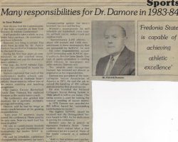Many responsibilities for Dr. Damore in 1983-84. <em>Fredonia Leader</em>, September 6, 1983. Many responsibilities for Dr. Damore in 1983-84. September 6, 1983.
