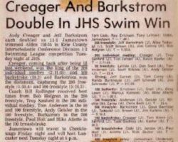 Creager And Barkstrom Double In JHS Swim Win. Creager And Barkstrom Double In JHS Swim Win.