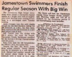 Jamestown Swimmers Finish Regular Season With Big Win. Jamestown Swimmers Finish Regular Season With Big Win.