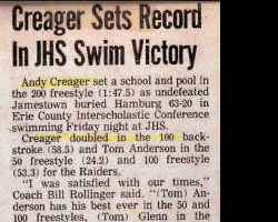 Creager Sets Record In JHS Swim Victory. Creager Sets Record In JHS Swim Victory.