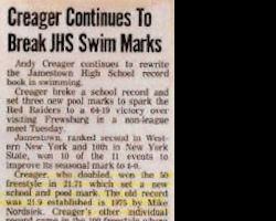 Creager Continues To Break JHS Swim Marks. Creager Continues To Break JHS Swim Marks.