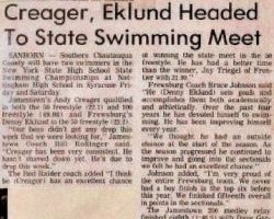 Creager, Eklund Headed To State Swimming Meet. Creager, Eklund Headed To State Swimming Meet.