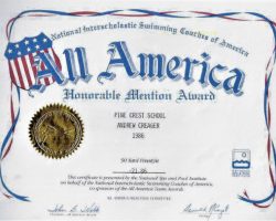 50 Yard Freestyle All America Award. 1986. 50 Yard Freestyle All America Award. 1986.