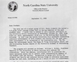 North Carolina State Honors Council letter. 1990. North Carolina State Honors Council letter.