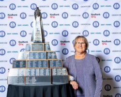 Greater Buffalo Sports Hall of Fame trophy with Cheryl Bailey. November 8, 2023. Greater Buffalo Sports Hall of Fame trophy with Cheryl Bailey. November 8, 2023.