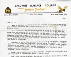 Recruiting letter from Hugh Thompson, Baldwin-Wallace College. January 1966. Baldwin-Wallace-Jan.-66