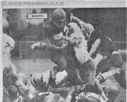 Bob Barlette Runs Into Pile of Pitt Panthers. <em>Syracuse Herald-American</em>, October 29, 1972. Bob Barlette Runs Into Pile of Pitt Panthers. October 29, 1972.