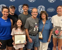 The Barlette family at the CSHOF exhibit center, July 2025. Daughter-in-law, Tammy; son, Bob Jr.; granddaughter, Charlie; grandson, Bobby; Bob Sr.; wife, Wendy; and granddaughter, Rose. The Barlette family at the CSHOF exhibit center, July 2025. Daughter-in-law, Tammy; son, Bob Jr.; granddaughter, Charlie; grandson, Bobby; Bob Sr.; wife, Wendy; and granddaughter, Rose.