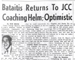 Bataitis Returns To JCC Coaching Helm; Optimistic. November 30, 1965. Bataitis Returns To JCC Coaching Helm; Optimistic. November 30, 1965.