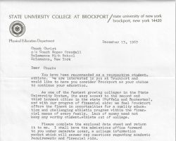 Recruiting letter from Mauro Pannagio, SUNY Brockport. December 13, 1967. Recruiting letter from Mauro Pannagio, SUNY Brockport. December 13, 1967.