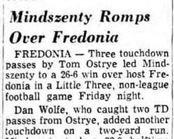 Mindszenty Romps Over Fredonia. <em>Buffalo Courier Express</em>, November 2, 1968. Mindszenty Romps Over Fredonia. November 2, 1968.