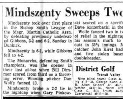 Mindszenty Sweeps Two, Takes Lead. <em>Buffalo Courier Express</em>, May 12, 1969. Mindszenty Sweeps Two, Takes Lead. May 12, 1969.