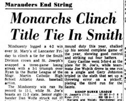 Monarchs Clinch Title Tie In Smith. <em>Buffalo Courier Express</em>, May 24, 1969. Monarchs Clinch Title Tie In Smith. May 24, 1969.