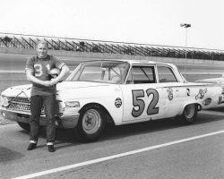 Cale Yarborough with Julian Buesink's Ford at the July 1961 NASCAR race at Daytona. Cale Yarborough with Julian Buesink's Ford at the July 1961 NASCAR race at Daytona.
