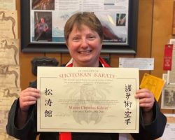 Christina Kebort with her Kudan, 9th Dan Certificate. May 20, 2024. Christina Kebort with her Kudan, 9th Dan Certificate. May 20, 2024.
