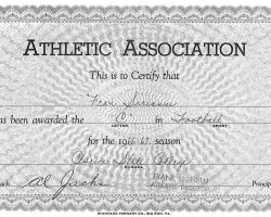 Clarion State College football certificate. 1966-67. Clarion State College football certificate. 1966-67.