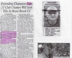 Defending Champion Cole, 15 Club Champs Will Seek Title At Moon Brook CC. <em>Post-Journal</em> (Jamestown). 2003. Defending Champion Cole, 15 Club Champs Will Seek Title At Moon Brook CC. 2003.