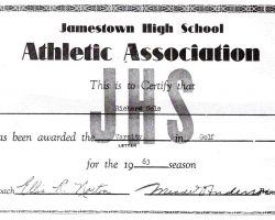 Jamestown High School Varsity Golf Letter, 1963. Jamestown High School Varsity Golf Letter, 1963.