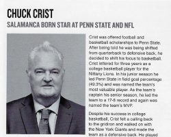 Chuck Crist's Greater Buffalo Sports Hall of Fame induction program biography. November 7, 2019. Chuck Crist's Greater Buffalo Sports Hall of Fame induction program biography.