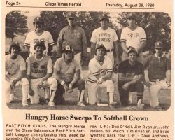 Hungry Horse Sweeps To Softball Crown. <em>Olean Times Herald</em>, August 28, 1980. Hungry Horse Sweeps To Softball Crown. ugust 28, 1980.