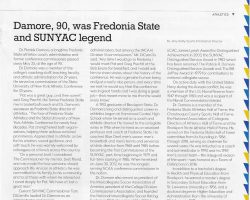 Damore, 90, was Fredonia State and SUNYAC legend. SUNY Fredonia <em>Statement</em>, Fall 2021. Damore, 90, was Fredonia State and SUNYAC legend. Fall 2021.