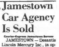 Jamestown Car Agency Is Sold. <em>Buffalo Courier Express</em>, November 27, 1980. Jamestown Car Agency Is Sold. November 27, 1980.