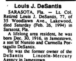 Louis DeSantis obituary. 1994. Louis DeSantis obituary.