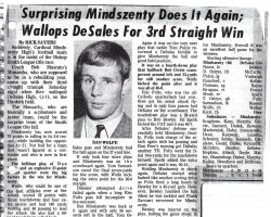 Surprising Mindszenty Does It Again; Wallops DeSales For 3rd Straight Win. <em>Evening Observer</em> (Dunkirk-Fredonia), 1968. Surprising Mindszenty Does It Again; Wallops DeSales For 3rd Straight Win. 1968.