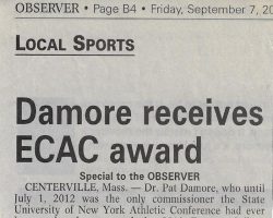 Damore receives ECAC award. <em>Observer</em> (Dunkirk), September 7, 2012. Damore receives ECAC award. September 7, 2012.