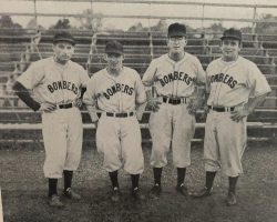 Left to right: Joe Bender, Joe Nagle, Don Nagle and Bob Bender played for the Steel Partition Bombers in 1947. Four 1947 Bombers.