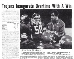 Trojans Inaugurate Overtime With A Win. <em>Post-Journal</em> (Jamestown), Fall 1980. Trojans Inaugurate Overtime With A Win. Fall 1980.