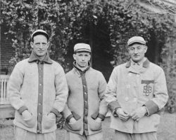 Fred Clarke, Tommy Leach, Honus Wagner. <em>Forbes Field 60th Birthday 1909-1969 Pittsburgh Pirates Picture Album</em> Fred Clarke, Tommy Leach, Honus Wagner.
