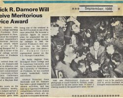 Patrick R. Damore Will Receive Meritorious Service Award. <em>Fredonia Statement</em>, September 1985. Patrick R. Damore Will Receive Meritorious Service Award. September 1985.