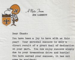 Note from Jim Garrett, assistant coach. 1977. Garrett-letter-1977