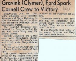Gravink (Clymer), Ford Spark Cornell Crew to Victory. <em>Post-Journal</em> (Jamestown), May 5, 1957. Gravink (Clymer), Ford Spark Cornell Crew to Victory. May 5, 1957.
