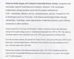 Chris Carlson was Grove City College Sportswoman of the Year in 1991. Chris Carlson was Grove City College Sportswoman of the Year in 1991.