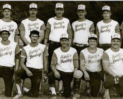 Top row: Jeff Bloomquist, Mark Edstrom, Bob Winterburn, Kenny Martin, Dan Massey, Mel Swanson. Bottom row: Vere Lindquist, Kevin Martin, Tim Brown, Yogi Kent, Walt Green. Heintz Vending, 1982. Heintz Vending, 1982.
