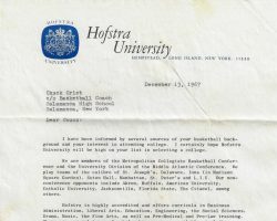 Recruiting letter from Steve Nisenson, Hofstra University. December 13, 1967. Recruiting letter from Steve Nisenson, Hofstra University. December 13, 1967.