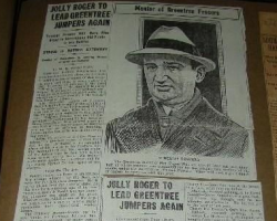 Scrapbook clipping with drawing of Vincent Powers. Scrapbook clipping with drawing of Vincent Powers.