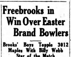 Freebrooks in Win Over Easter Brand Bowlers. <em>Jamestown Evening Journal</em>, March 24, 1931. Freebrooks in Win Over Easter Brand Bowlers. March 24, 1931.