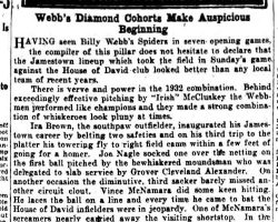 Webb's Diamond Cohorts Make Auspicious Beginning. <em>Jamestown Evening Journal</em>, May 30, 1932. Webb's Diamond Cohorts Make Auspicious Beginning. May 30, 1932.