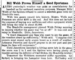 Billy Webb Proves Himself a Good Sportsman. <em>Jamestown Evening Journal</em>, May 31, 1930. Billy Webb Proves Himself a Good Sportsman. May 31, 1930.