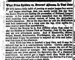 What Price Spiders vs. Braves? Altoona Is Test Case. <em>Jamestown Evening Journal</em>, June 11, 1932. What Price Spiders vs. Braves? Altoona Is Test Case. June 11, 1932.