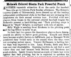 Mohawk Colored Giants Pack Powerful Punch. <em>Jamestown Evening Journal</em>, July 24, 1930. Mohawk Colored Giants Pack Powerful Punch. July 24, 1930.