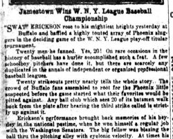 Jamestown Wins W.N.Y. League Baseball Championship. <em>Jamestown Evening Journal</em>, September 23, 1929. Jamestown Wins W.N.Y. League Baseball Championship. September 23, 1929.