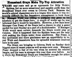 Homestead Grays Make Tip-Top Attraction. <em>Jamestown Evening Journal</em>, September 6, 1929. Homestead Grays Make Tip-Top Attraction. September 6, 1929.