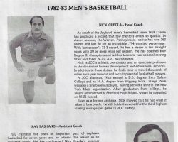Jamestown Community College Men's Basketball coaches. JCC Press Guide. 1982-83. Jamestown Community College Men's Basketball coaches, 1982-83.