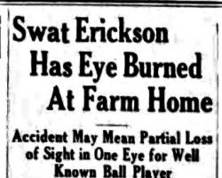 Swat Erickson Has Eye Burned At Farm Home. <em>Jamestown Evening Journal</em>, February 2, 1934. Swat Erickson Has Eye Burned At Farm Home. February 2, 1934.